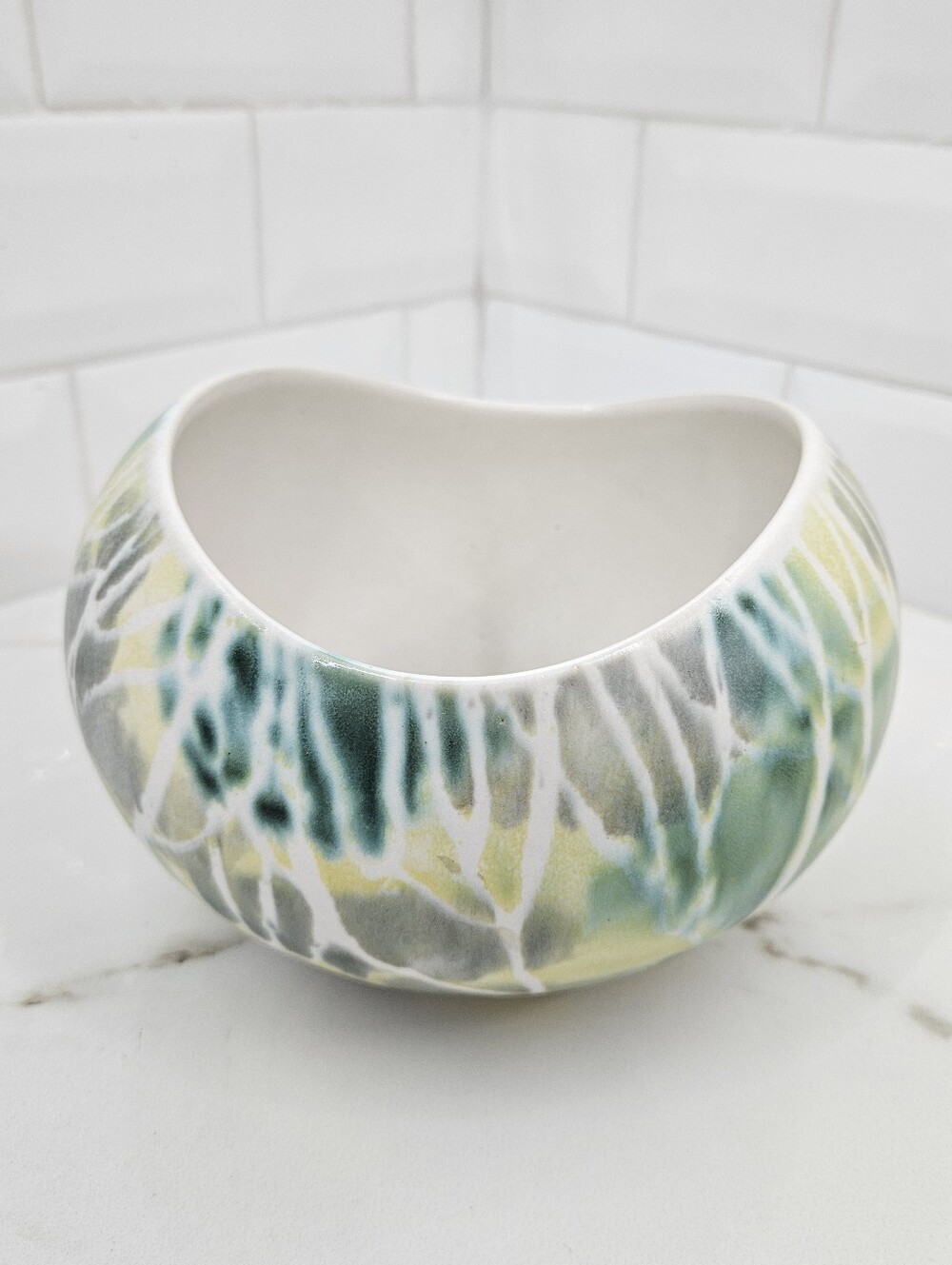 VTG Andersen Design Birch Tree Pottery Tree of Life Vase Bowl MCM Green Yellow